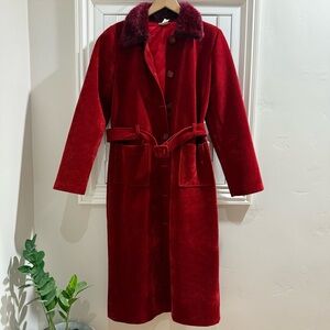 Girly Girl Red Long Fur-Like Collared Jacket - Size Medium